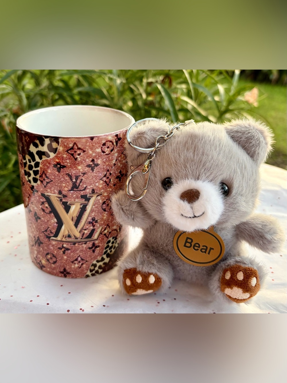 New Grey Bear Plush Keychain, bag charm, backpack, etc…With Brown Paw Accents